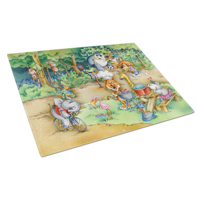 Caroline's Treasures Tempered Glass Animals at a Picnic Cutting Board