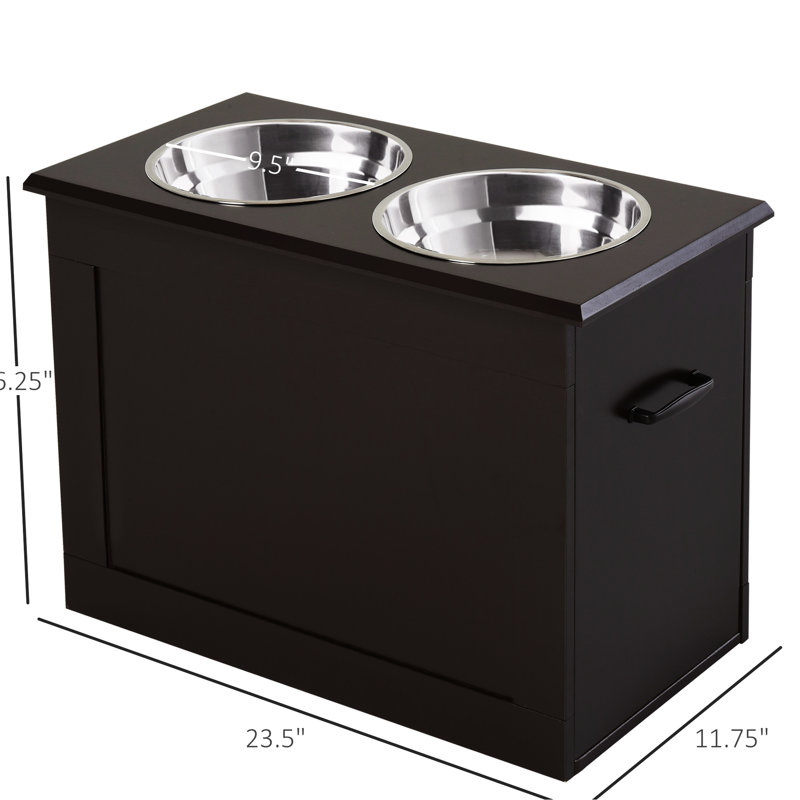 Grande structure d'alimentation surélevée pour animaux de compagnie avec 2 bols en acier, brun foncé - soulage le stress de la colonne vertébrale et des articulations, pratique pour se déplacer, l'unité de rangement des bols en acier inoxydable réduit le stress sur les articulations des animaux,