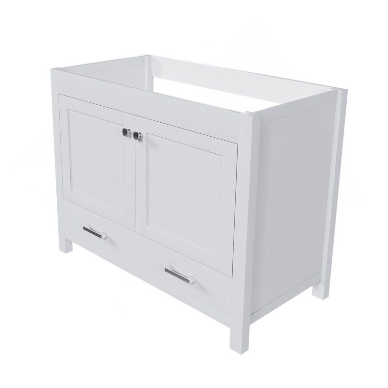 Meuble-lavabo 42 po sans lavabo, armoire de salle de bain multifonctionnelle avec portes et tiroir, cadre et panneau de fibres à densité moyenne (base seulement)