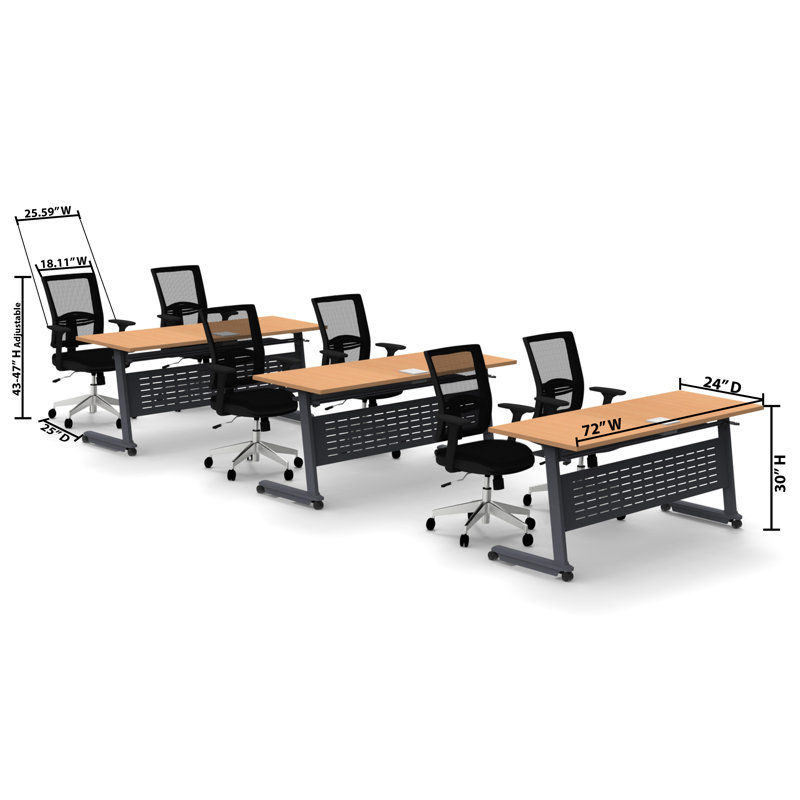 Rectangle 6 Person Flip Top 72'' L Modular Training Table and Chair Set with Casters and Modesty Panel and Cable Management