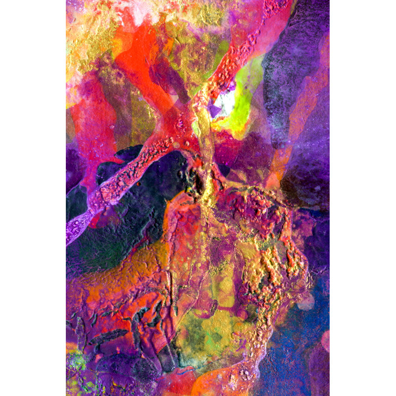 Peinture abstraite - Mauve, rose, jaune, bleu, H 48 po x l 24 po x P 1,5 po