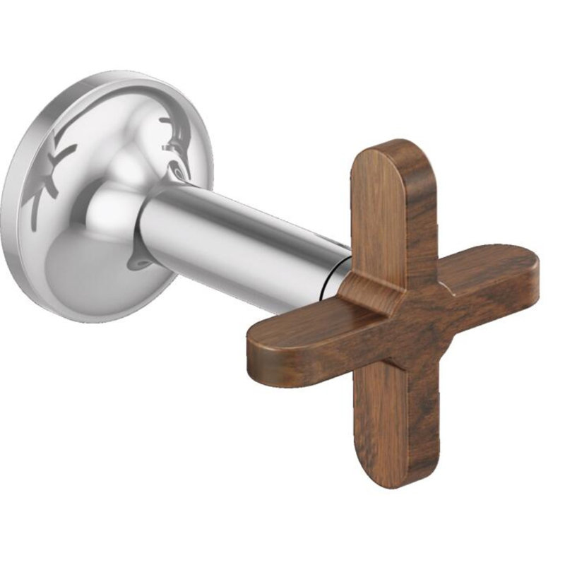 Odin® Two-Handle Wall Mount Lavatory Faucet, Polished Chrome, Cross Handle with Teak, 1.5