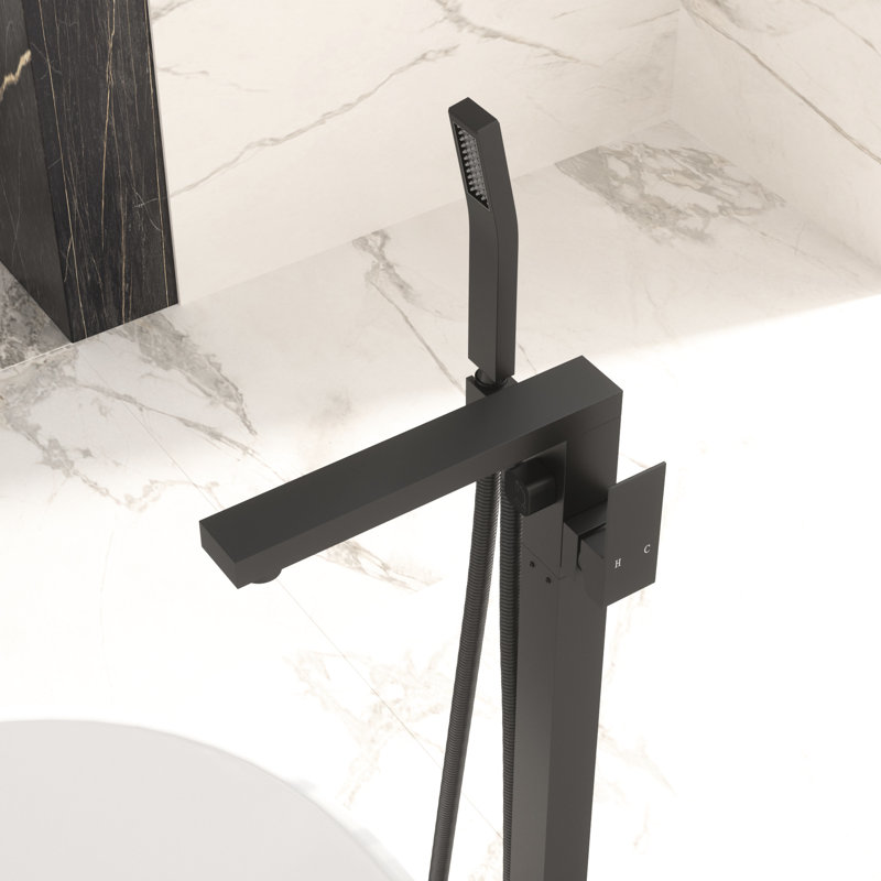 Robinet de baignoire, finition noir mat, laiton massif de haute qualité, débit régulier et réglage de la température, bec rotatif à 360 ° pour seaux de salle de bain noir, mélange double, éclaboussures