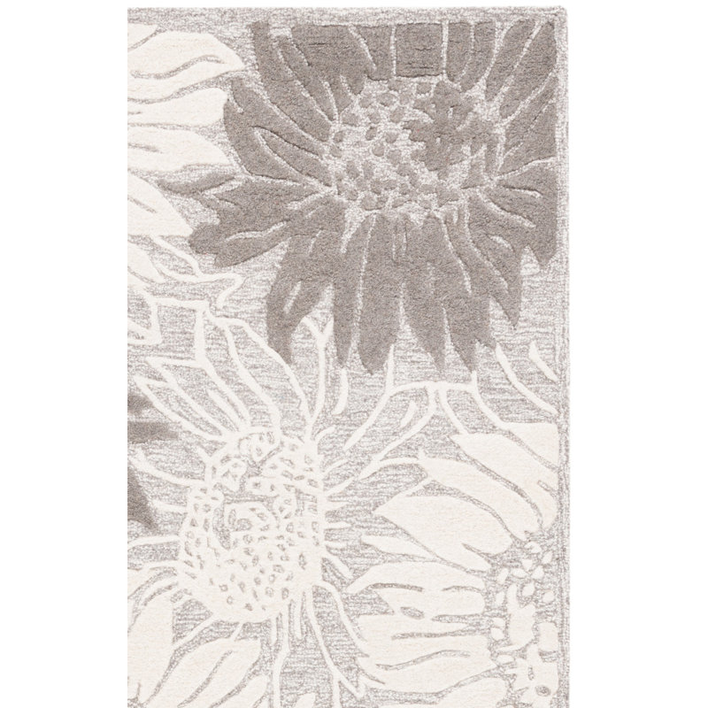 Oaklynd Hand Tufted Wool/Cotton Floral Rug in Gray/Ivory, Rectangle 8' x 10'