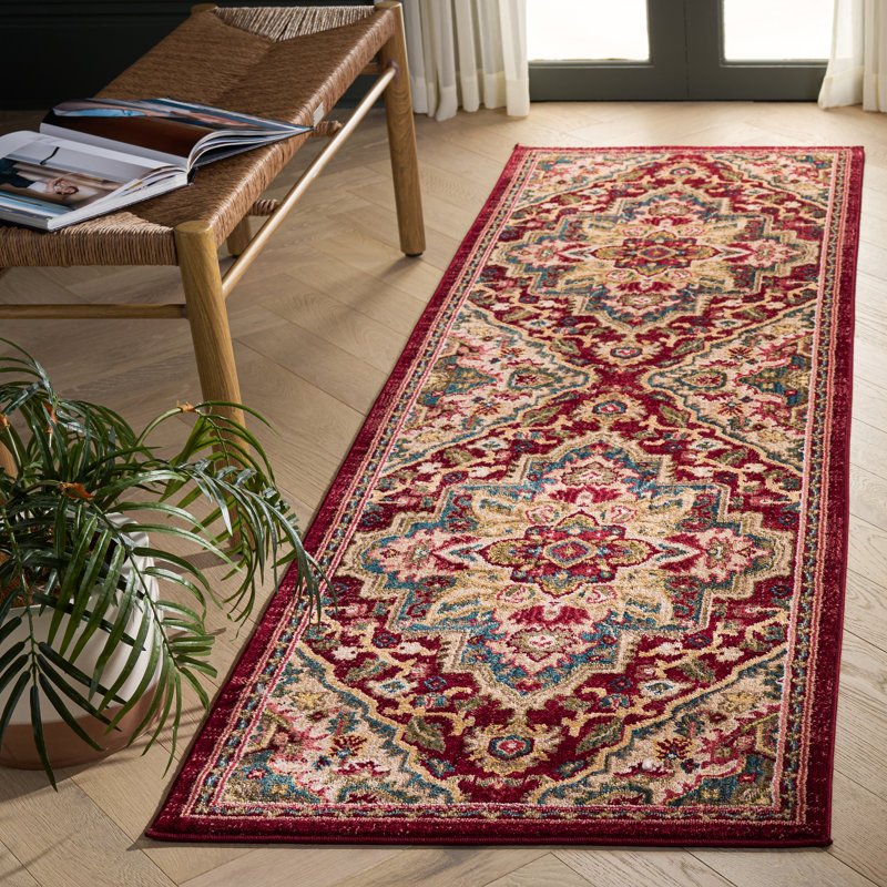 Tapis rouge Kurtz, Tapis de couloir 2 pi 6 po x 12 pi, Red/Beige