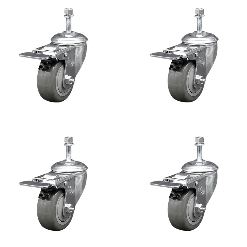 Ensemble de roulettes à tige pivotante en polyuréthane de 10 mm avec frein à verrouillage total