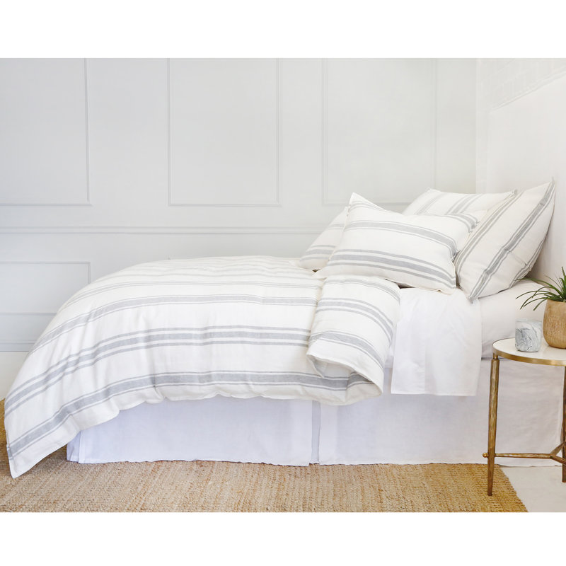 Jackson Linen King Duvet Cover, King Duvet Cover, White/Ocean