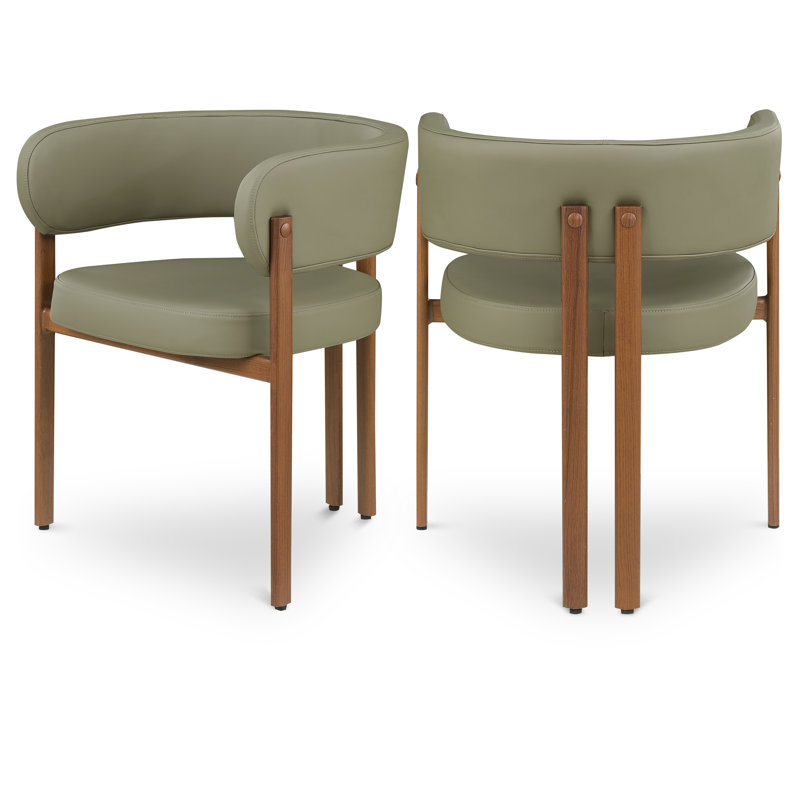 Fauteuil Gideon, Cuir végétalien vert olive, Noyer