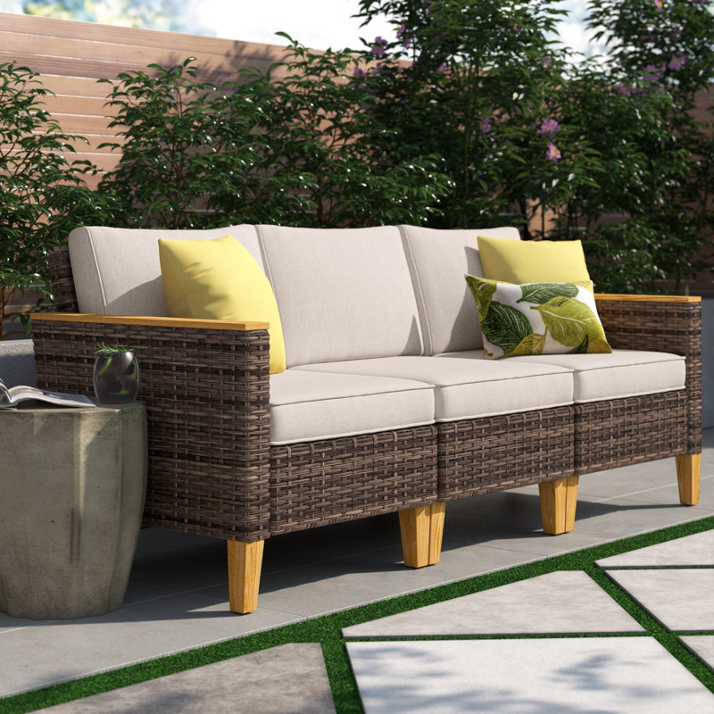 Argyri 78.4'' Wide Straight Wicker Patio Sofa with Cushions, Beige
