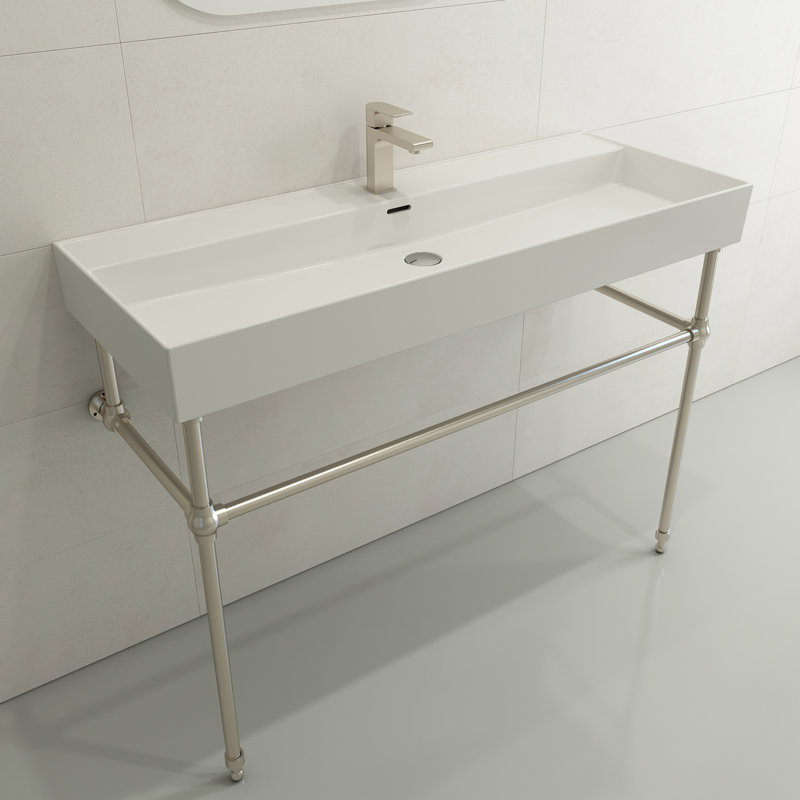 Milano 47.4'' L Bathroom Sink, White, Single-Hole