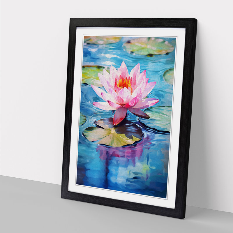 Water Lily Gestural No.2 - Single Picture Frame Print on Wood, Black Framed, 64cm H x 46cm W