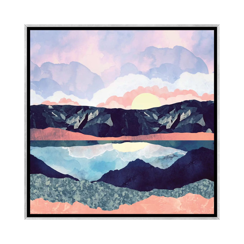 Lake Reflection - impression d'art graphique, H 37 po x l 37 po x P 1,5 po, Sans mat, Toile avec cadre argenté