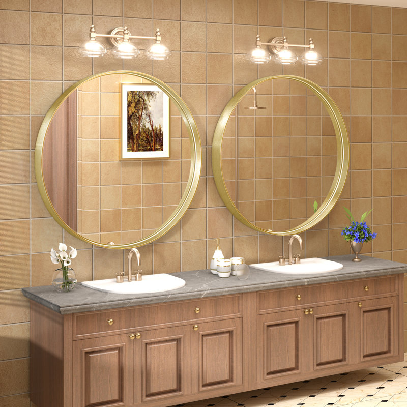 Aevar Tempered Glass and Aluminum Alloy Framed French Cleat Mounted Wall Mirror with 5-Year Warranty, 36" x 36", Brushed Gold