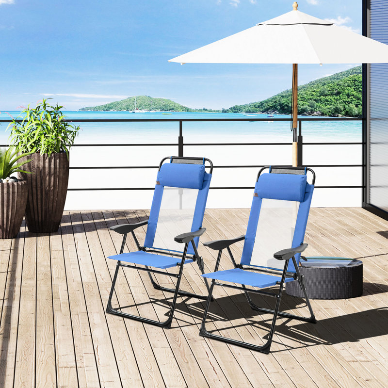 2 chaises de patio pliantes bleues avec toile réglable et amovibles pour les espaces extérieurs