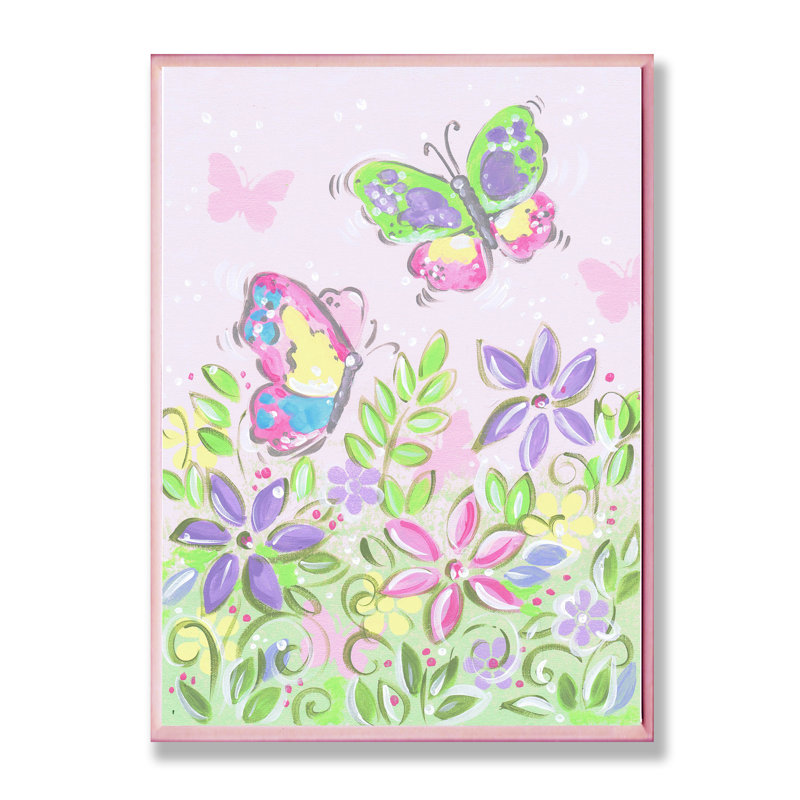 Dimick «Butterflies and Flowers» Art, H 19 po x l 13 po, Plaque en bois