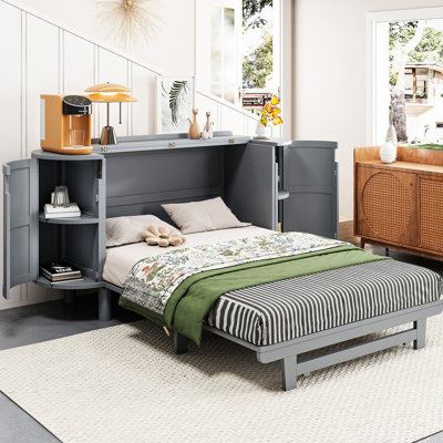 Lit double gris avec capacité de rangement dissimulée. Matelas pliable pour une utilisation dans l'espace. Décoration gracieuse. Espaces latéraux intégrés. Et Scratch-. Choisissez entre blanc et gris. 42 po de hauteur. Non