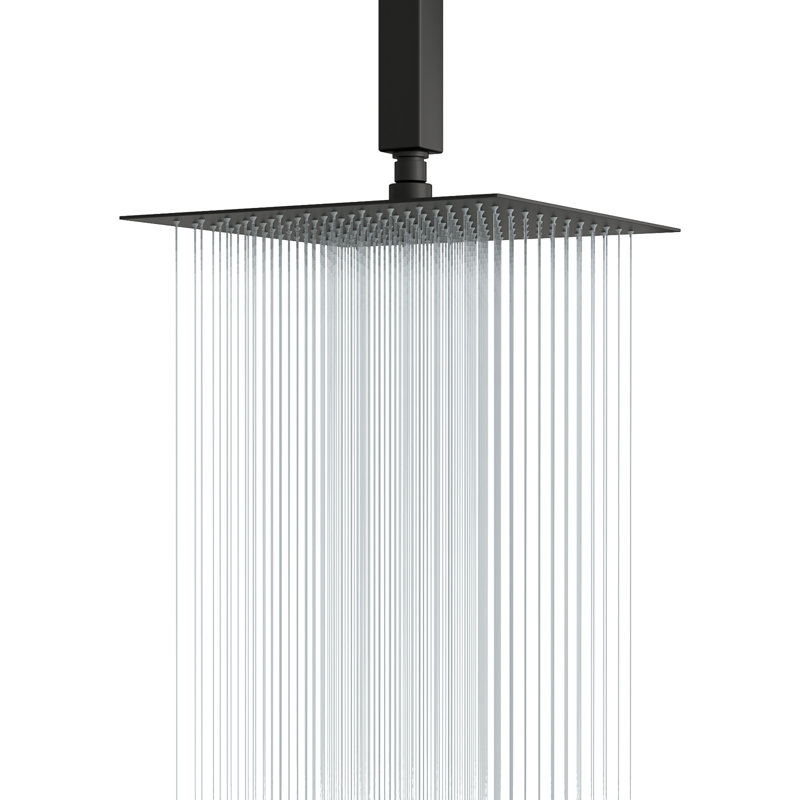 10 Inch Square Rain Shower Head 1.8 GPM High Pressure Shower Head Stainless Steel Shower Head, Matte Black