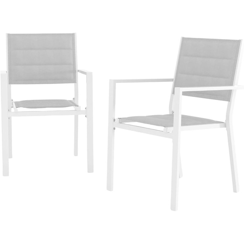 Set of 2 Aluminum Stackable Patio Chairs, White, Light Grey