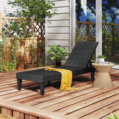 Outdoor Chaise Lounger Chair 3-Position Reclining Chair with Waterproof Rattan