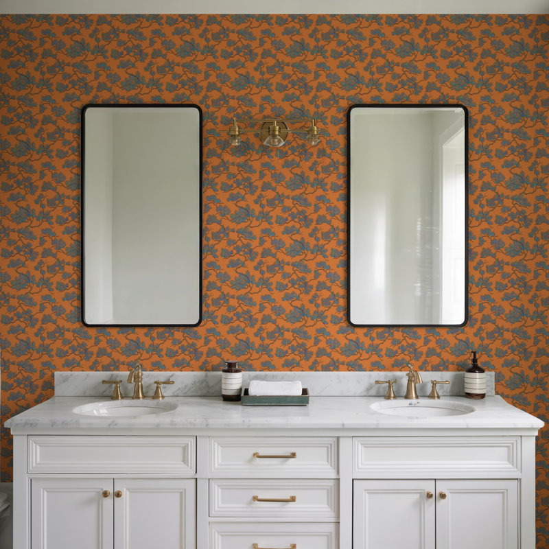 Embroidered Pine Tree Wallpaper, Orange