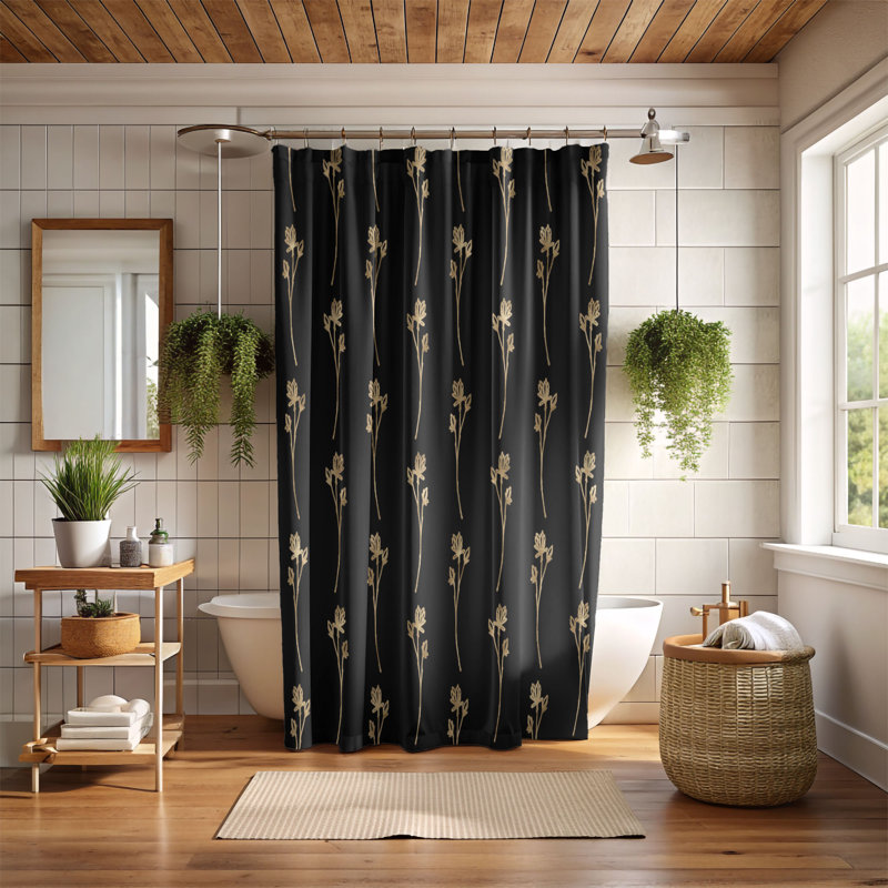 Rideau de douche standard 1 pièce Gold Bloom, H 74 po x l 71 po