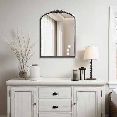 Miroir rétro vintage pour meuble-lavabo avec cadre orné, miroir mural arqué pour salle de bain, salon, foyer, entrée