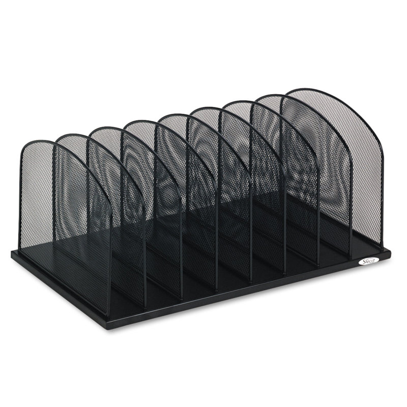 Black Steel Mesh Vertical File Organizer with 8 Sections