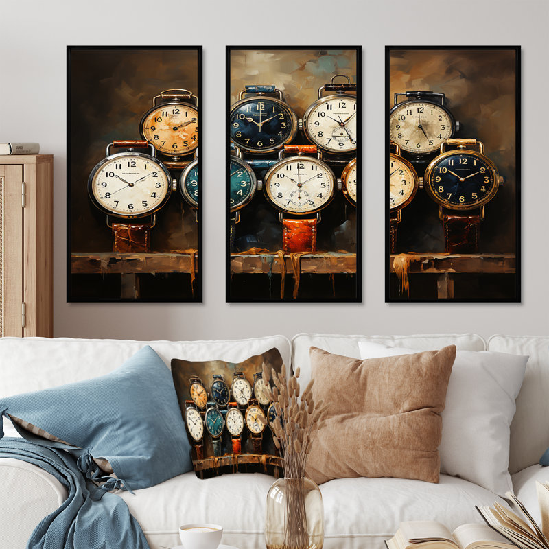 Art rétro, horloges rétro 2, H 28 po x l 36 po, Cadre flottant noir