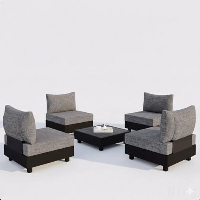 5-Piece Gray Aluminum Patio Sectional Set With Modular Armless Chairs And Coffee Table