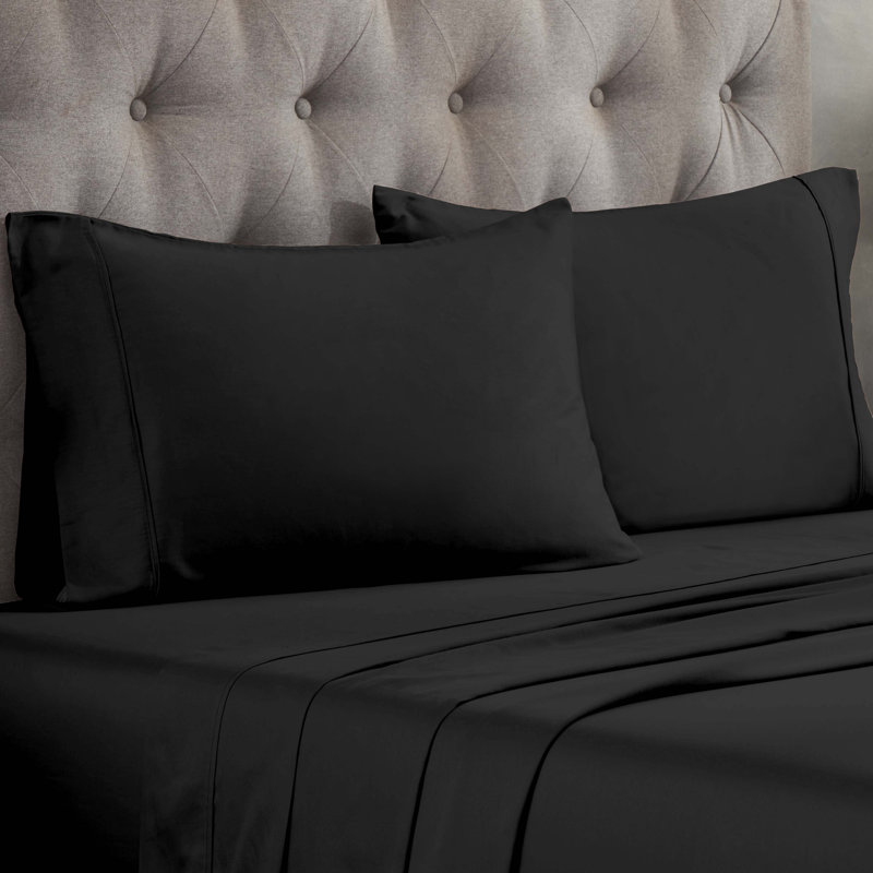 Superior 300 Thread Count Egyptian Cotton Blend Solid Pillowcases Set, King, Black
