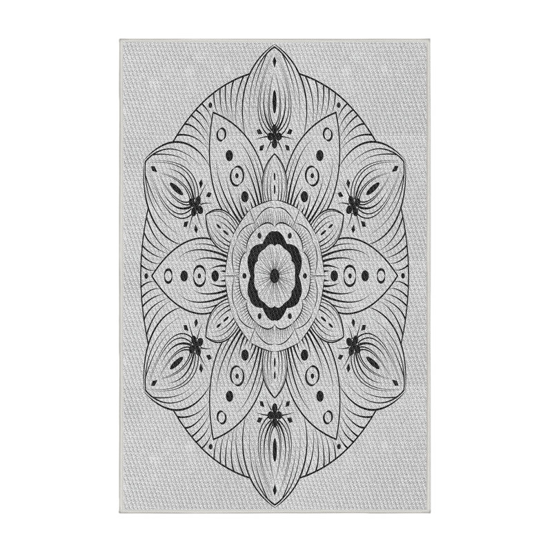 Tapis noir/gris tissé à la machine, Rectangle 8 pi x 12 pi