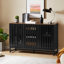 Commode de chambre moderne en noir, avec 3 tiroirs et 4 tablettes, fabriquée à partir de métal noir à grande grille rayée, en métal, pour le salon