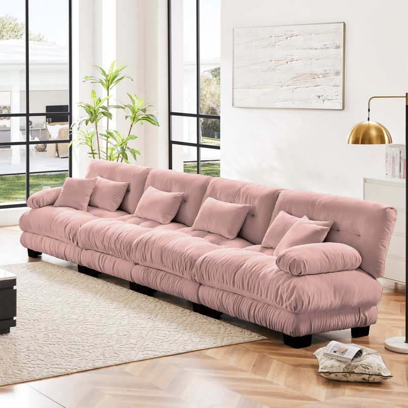 Canapé rembourré en chenille Cioffred, Chenille rose, L 173,2 po x P 36 po x H 34,5 po