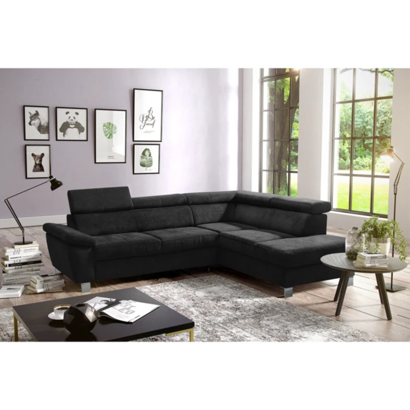 Lucy Upholstered Foldable Corner Sofa with Storage , Right Hand Facing, Black