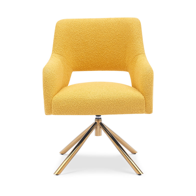 Upholstered Swivel Armchair, Yellow Polyester Blend