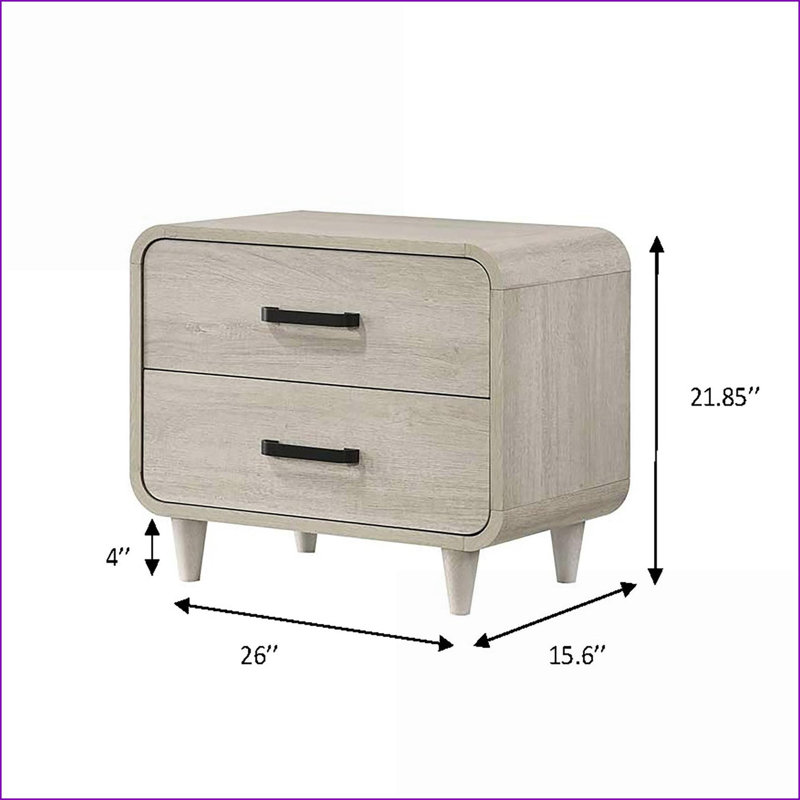 Table de chevet blanche contemporaine à 2 tiroirs en bois massif