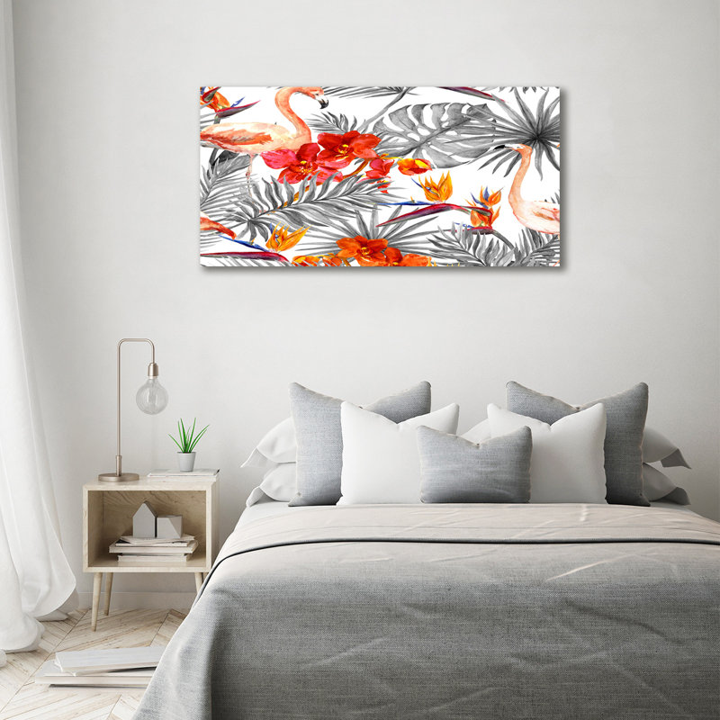 Flamingos And Flowers - Wrapped Canvas Print