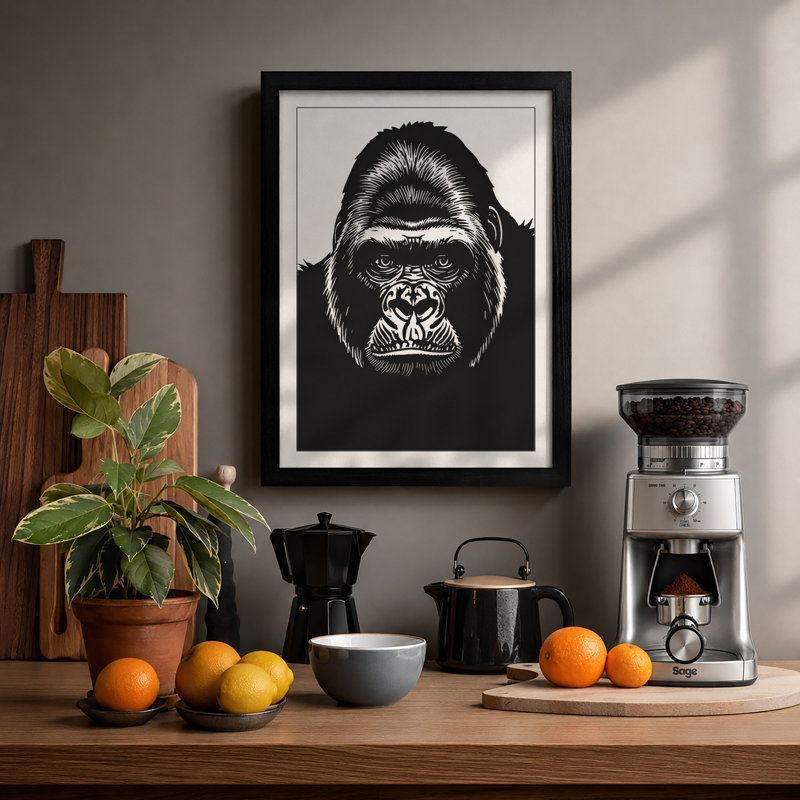 Gorilla Confrontation Modern - Print, Black, A4 - 29.7 x 21.0 cm