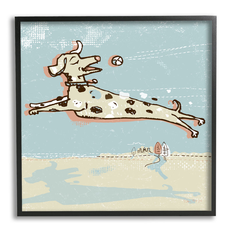 Impression de chien moderne jouant de la récupération sur bois, Giclée encadrée noir minuit, H 12 po x l 12 po x P 1,5 po