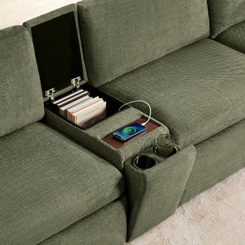 Winfree 2-Piece Upholstered Sofa with Console, Green