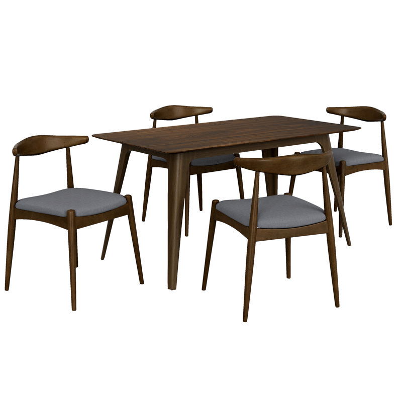 Ensemble de salle à manger 5 pièces 1 table 4 chaises, structure en bois d'hévéa, plateau en faux bois, rétro - élégant pour la cuisine et la salle à manger familiale