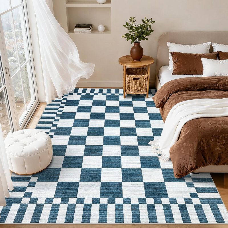 Checkered Rug for Living Room Washable Bedroom Rugs Non Slip Back Modern Classic Area Rug for Kids Boys Bedroom Home Decor Carpet for Dining Room Office