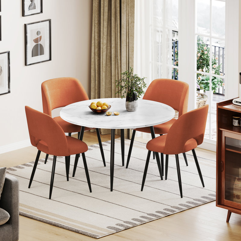 4 -Person Dining Set, White, Orange