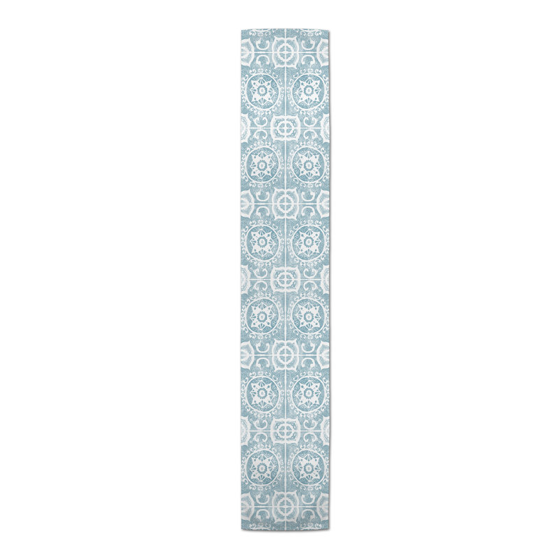 Chemin de table géométrique McKenna, L 90 po x l 16 po, Bleu