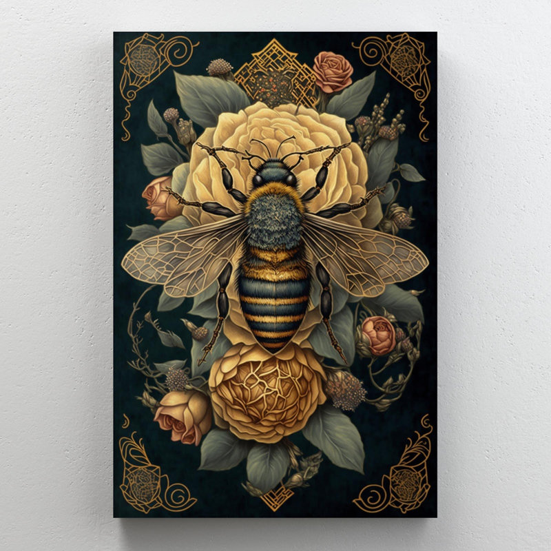" Roses and Bee " Graphic Art Print, 20" H x 16" W x 1.25" D