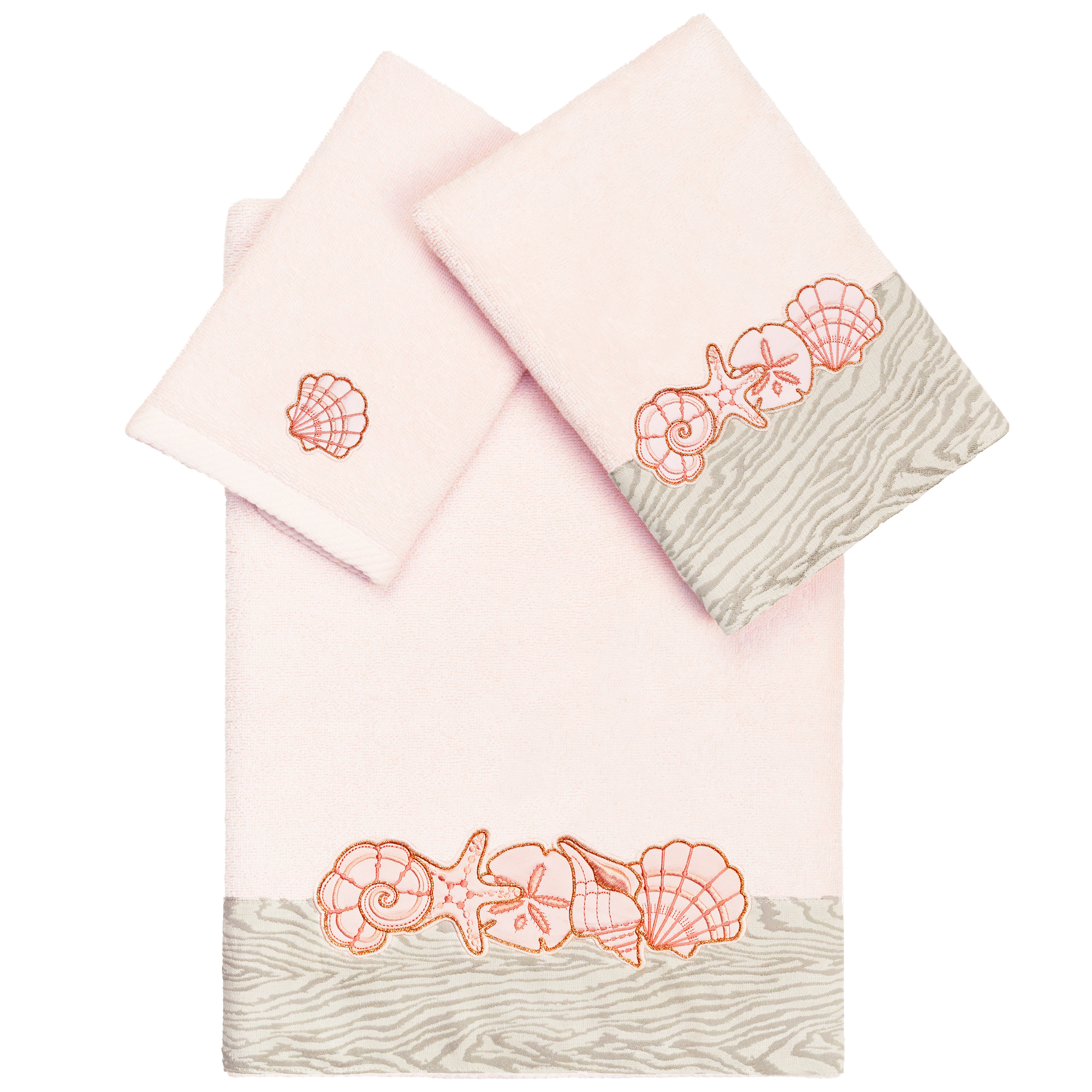 Linum Home Textiles SHELL ROW 3PC Embellished Towel Set 3 Piece 100% ...