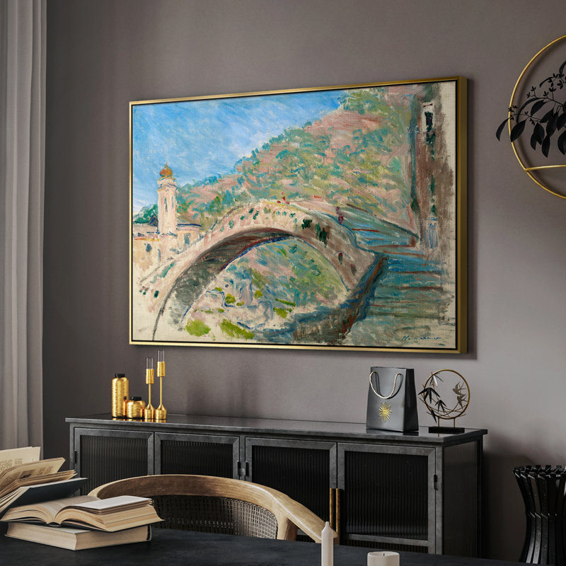 Paysage rétro-CLIV, 17" H x 25" W, Toile avec cadre flottant or