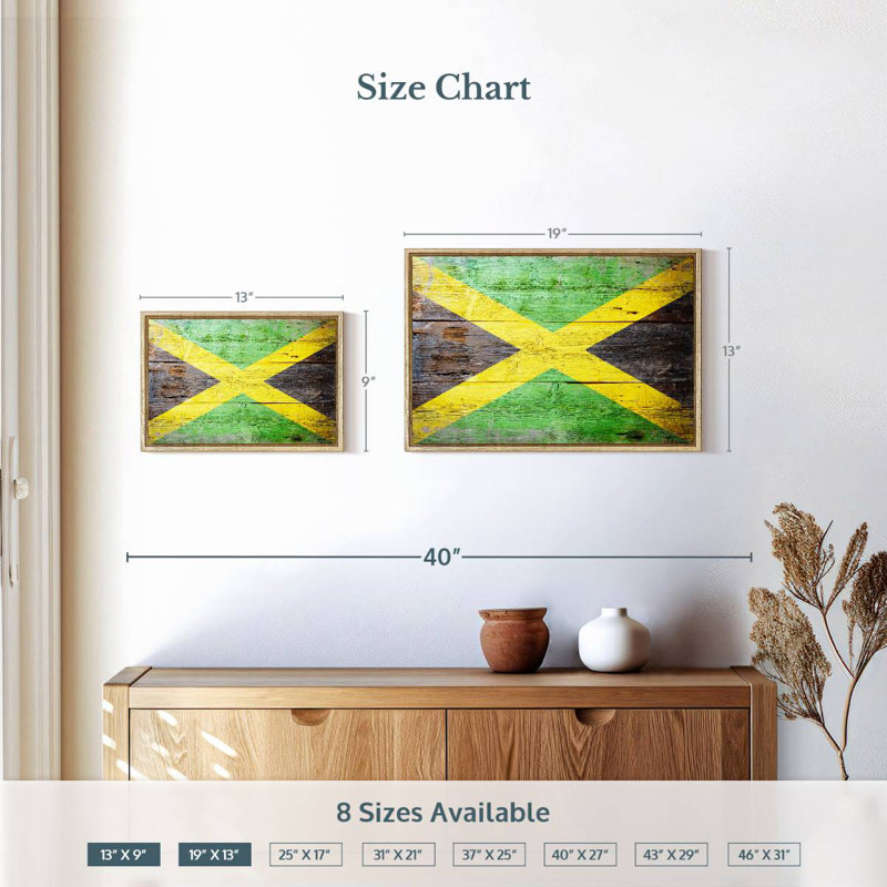 Drapeau de la Jamaïque, 19 po x 13 po, Cadre flottant en bois naturel