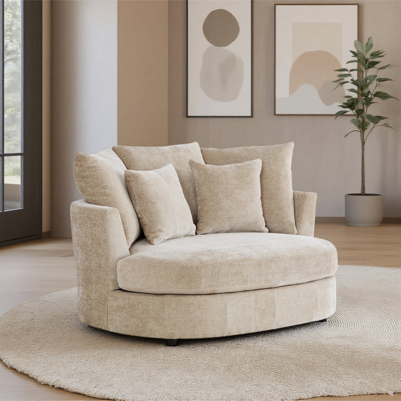 Fauteuil demi-tonneau rembourré de 55 po de largeur, Chenille blé