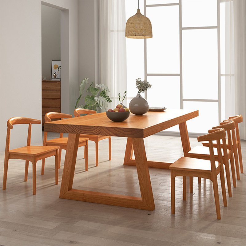 Light Brown Rectangular Solid Wood Dining Table, 29.53"H x 78.74"L x 31.5"W